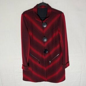 Joseph Ribkoff Red Black Textured Striped Button Front Stretchy Light Jacket S